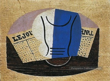Nature morte au Journal Verre et journal 1923 cubiste Pablo Picasso Peinture à l'huile